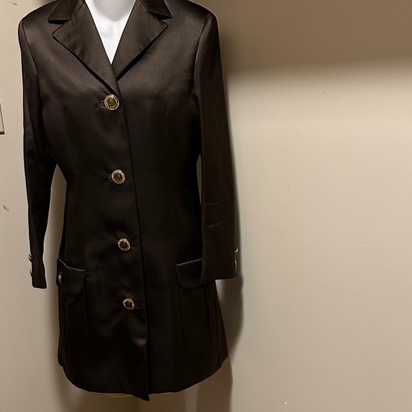 Gianni Versace couture2 piece dress & overcoat brown silk satin suit